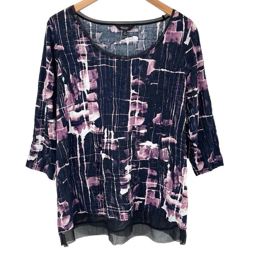 Simply Vera Wang‎ Crinkle Fabric 7/8 Length Sleeve Blouse Women 1X Multicolor